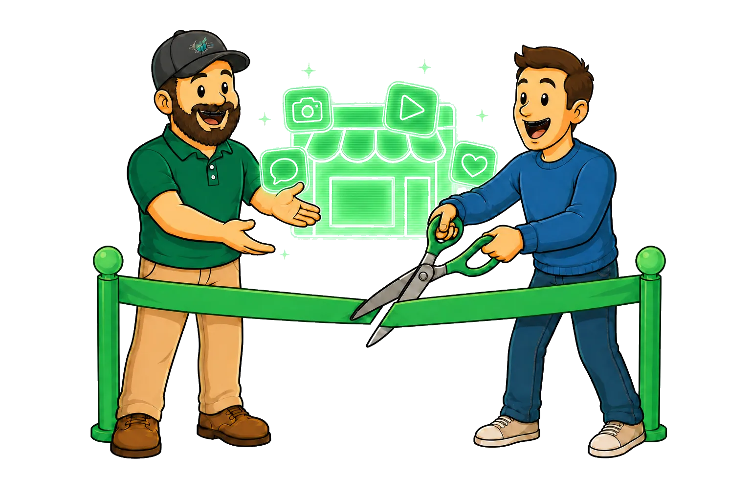 Digi Dude presenting a website and socials wrapped in a green bow